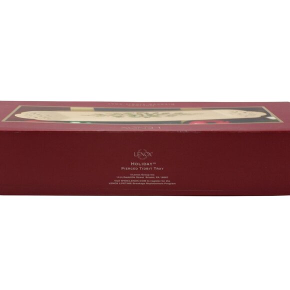 Lenox Dimension Tidbit Tray Pierced Handles Holly Berry Gold Trim 12.25" NIB - Picture 2 of 7
